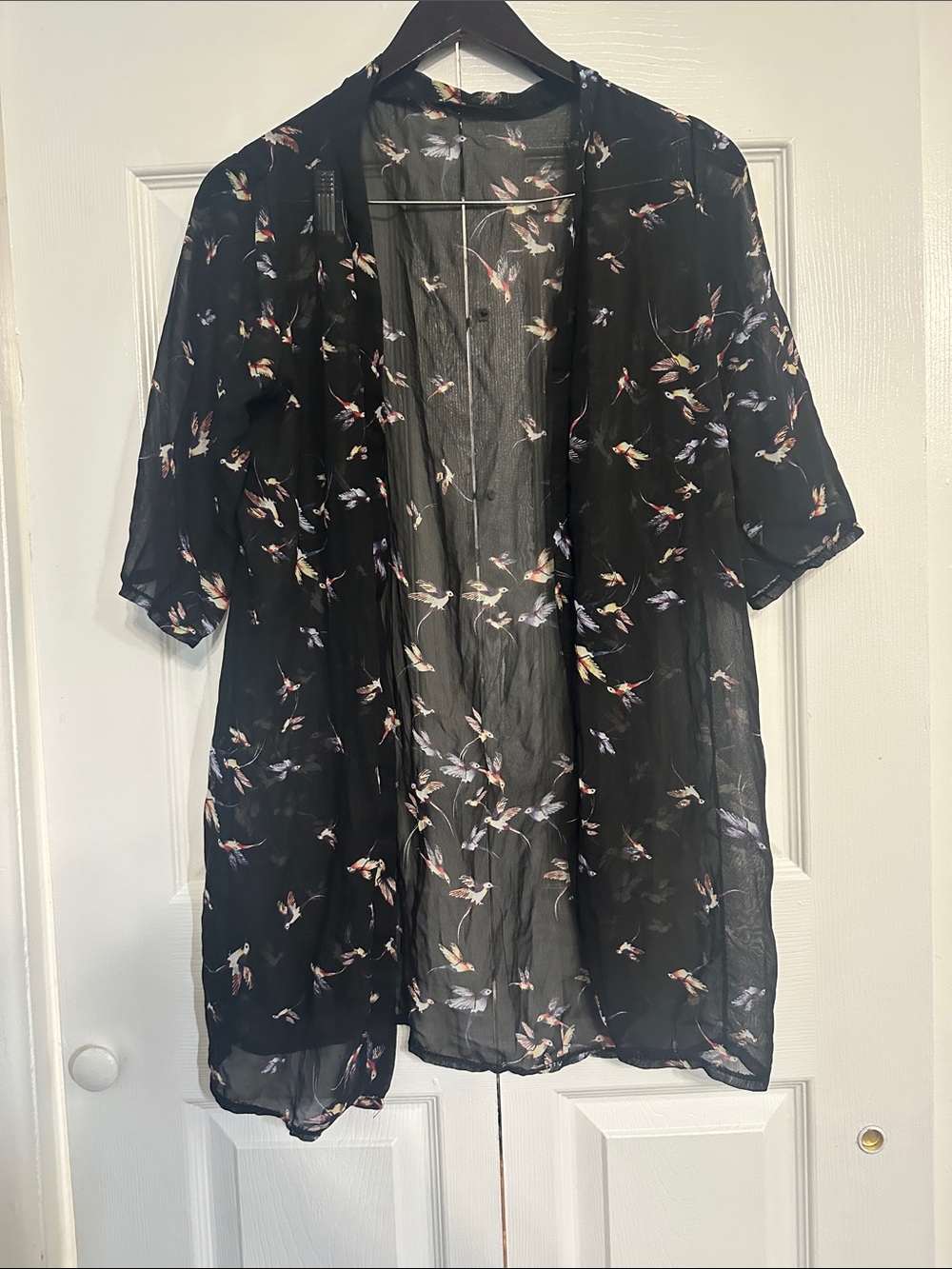 Sheer Black Floral Kimono Robe - Women Intimates & Sleepwear
